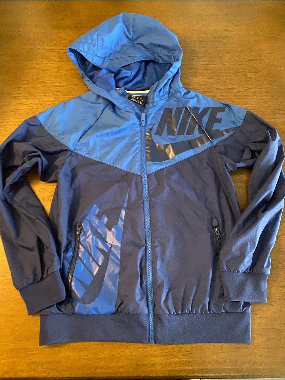 Kids Nike Kids Blue Hooded Rain Jacket with Bold Logo